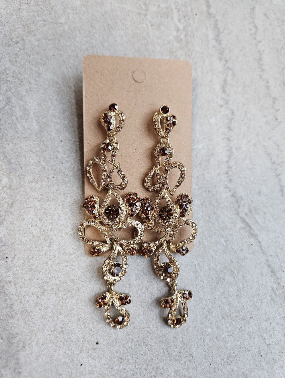 Gold-Tone Brown Crystal Chandelier Earrings - Picture 4 of 5